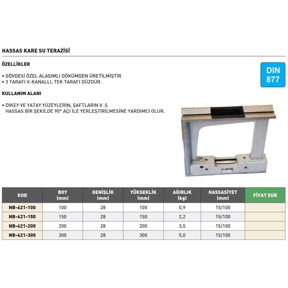 Fett 100mm Kinex Dın877 Hassas Kare Su Terazisi Nb-621-100
