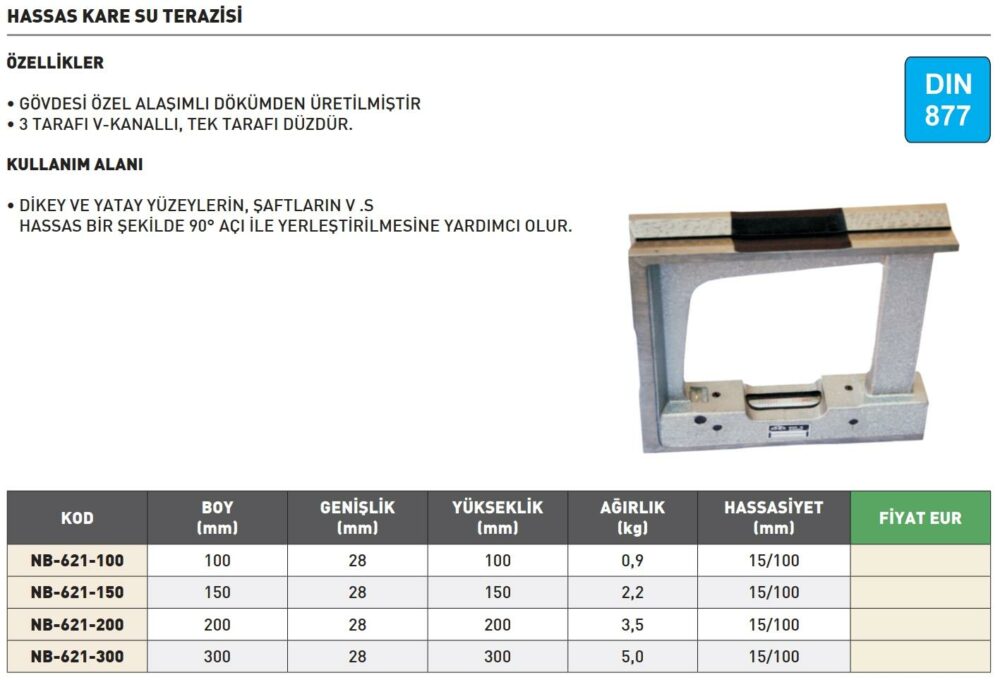 Fett 100mm Kinex Dın877 Hassas Kare Su Terazisi Nb-621-100