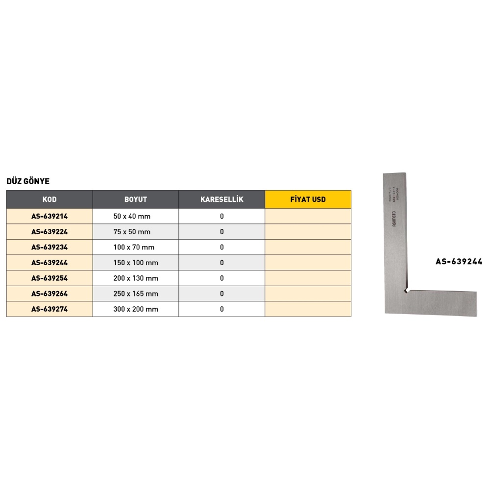 Fett 100X 70mm Asimeto Metal Düz Gönye As-639234