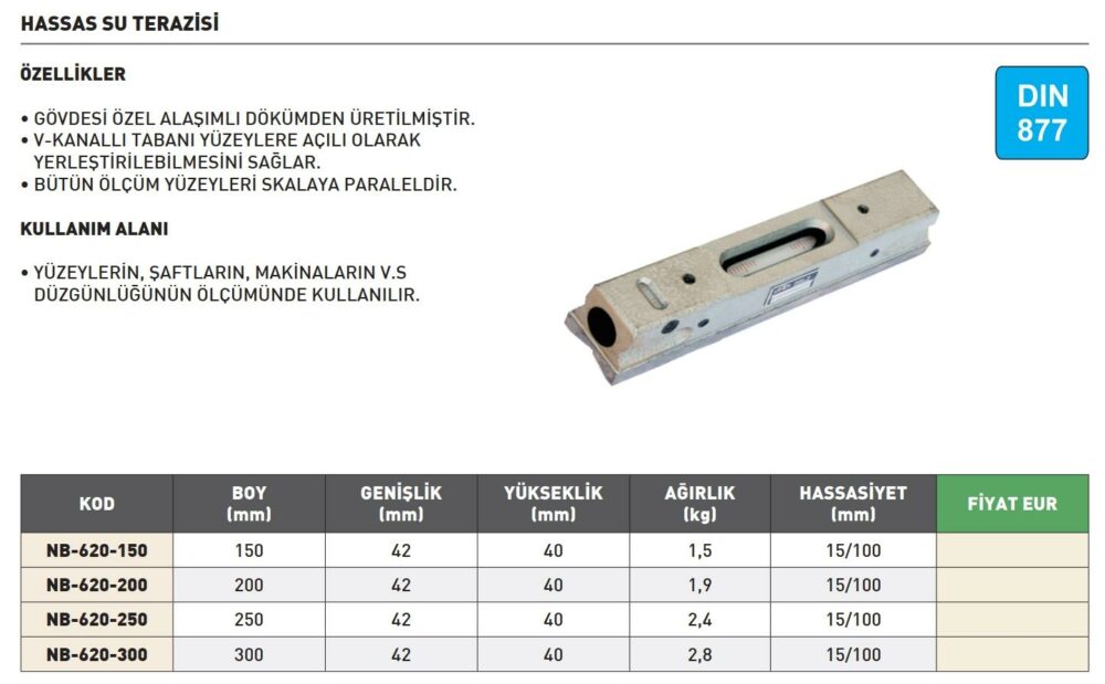 Fett 250mm Kinex Dın877 Hassas Su Terazisi Nb-620-250