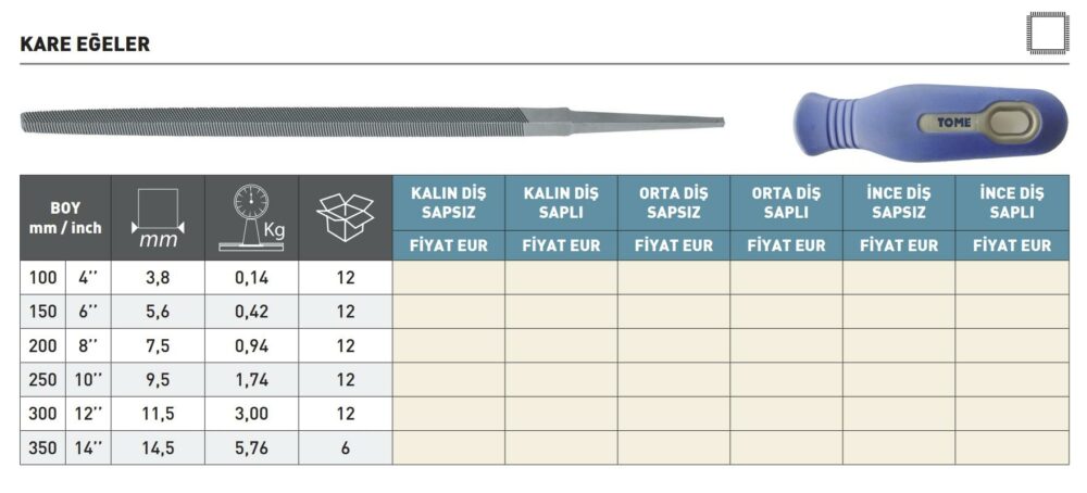 Fett 350mm Tome Kalın Diş Saplı Kare Eğe