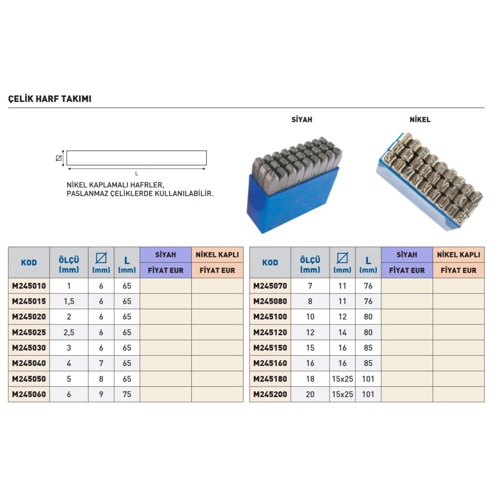 Fett 4mm Masus Nikel Çelik Harf Takımı M245040