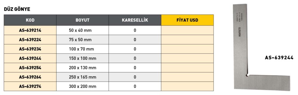 Fett 75X 50mm Asimeto Metal Düz Gönye As-639224