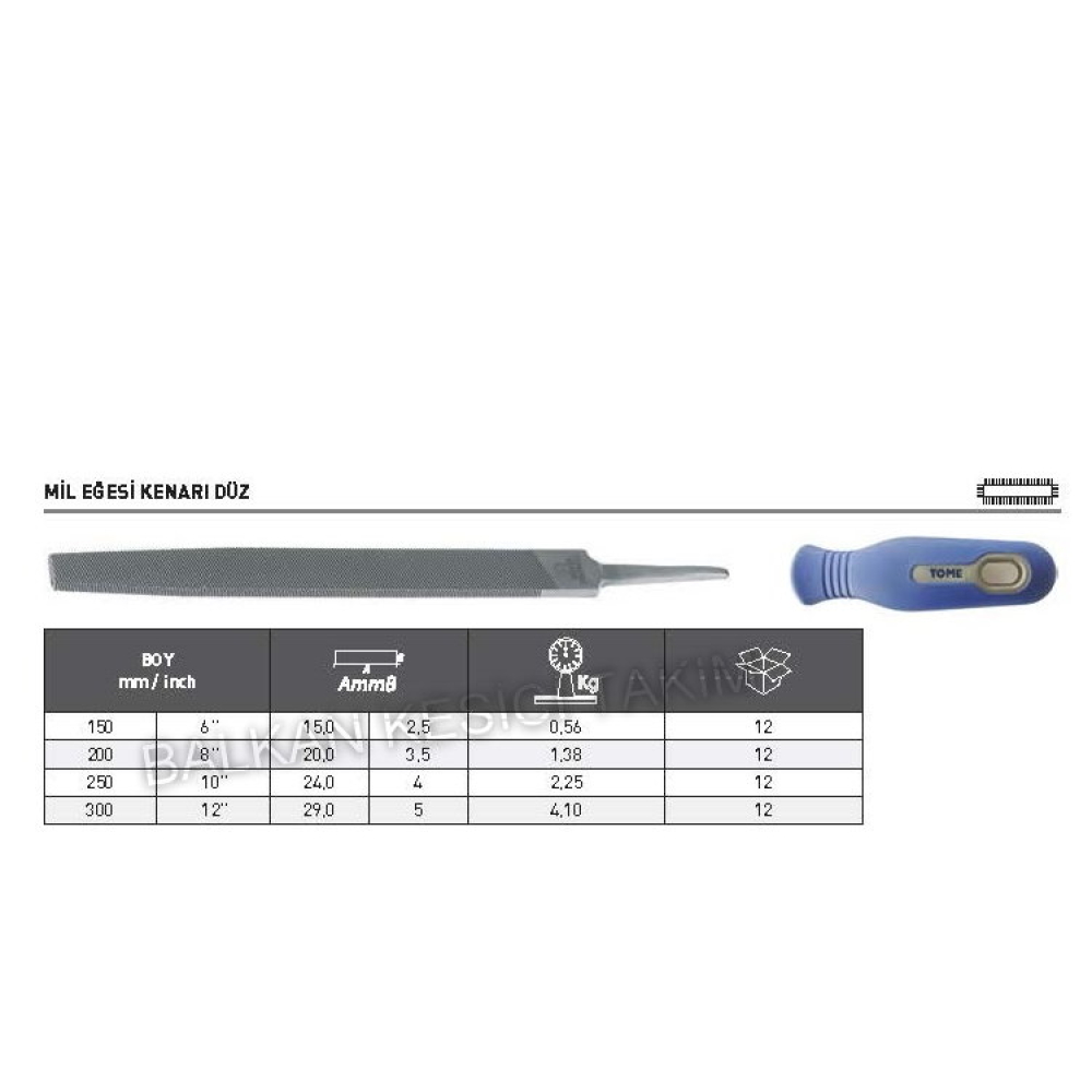 Tome Kenarı Düz Mil Eğesi 300mm