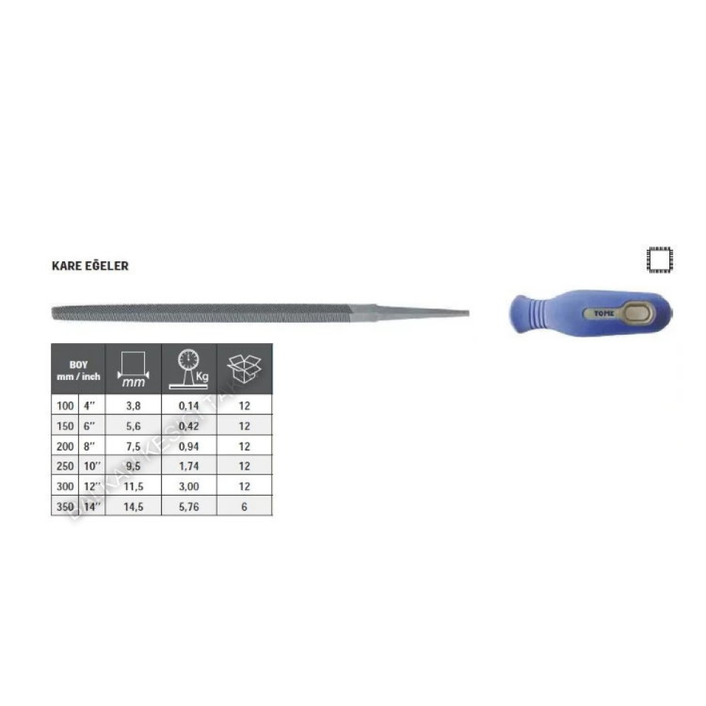 Tome Saplı Kare Eğe Kalın Diş 250mm