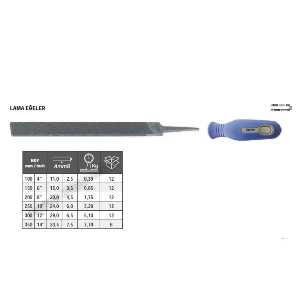 Tome Saplı Lama Eğe Kalın Diş 150mm