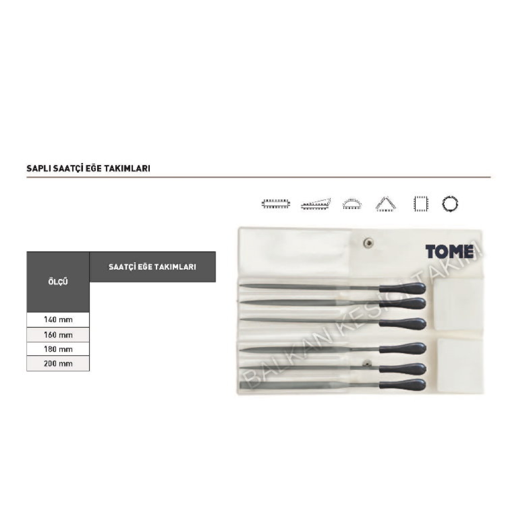 Tome Saplı Saatçi Eğe Takımı 12 Parça Set 160mm