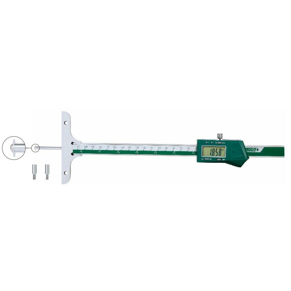 İnsize 0-200mm/0-8" Dijital Derinlik Kumpası (Yuvarlak Derinlik Çubuklu), Hassasiyet: 0.01mm/0.0005"