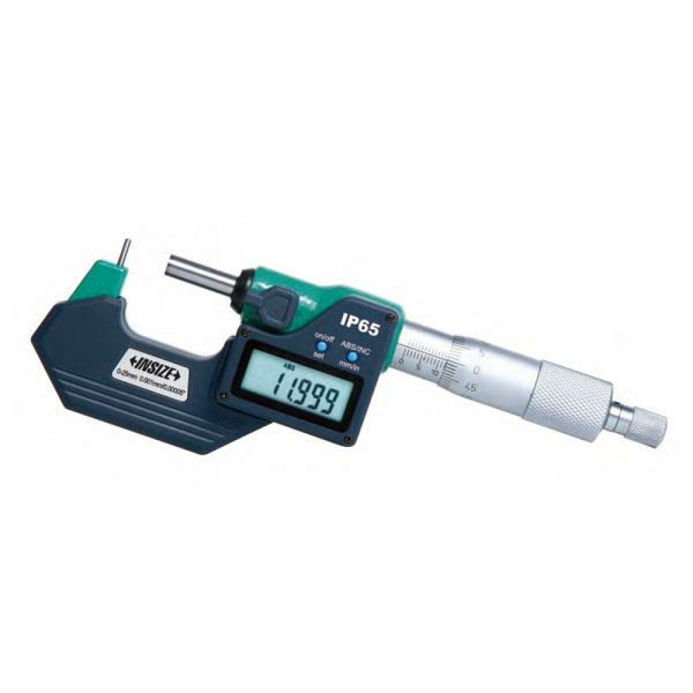 İnsize 0-25mm/0-1" Dijital Mikrometre (Boru Ve Silindir Et Kalınlığı İçin, Ince Uc 8X1.8mm), Hassasiyet: 0.001mm
