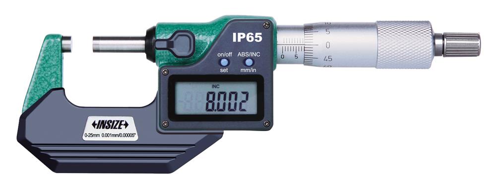 İnsize 0-25mm/0-1" Dijital Mikrometre Üç Tuşlu, Ip65 Korumalı Bilgi Çıkşlı (Cırcırlı), Hassasiyet: 0.001mm