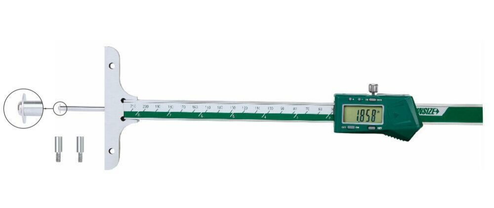 İnsize 0-300mm/0-12" Dijital Derinlik Kumpası (Yuvarlak Derinlik Çubuklu), Hassasiyet: 0.01mm/0.0005"